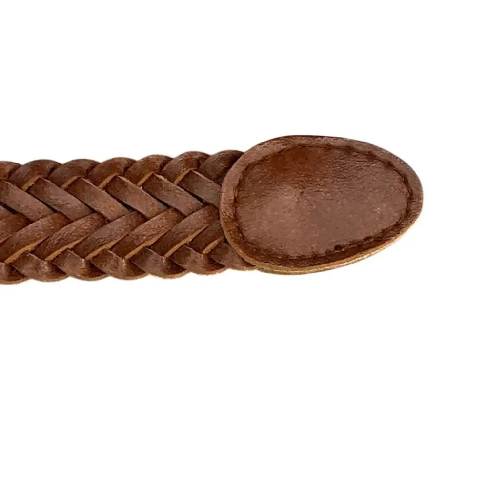 Western Brown Leather Braided Woven Brass Buckle Belt Women  L / 34”